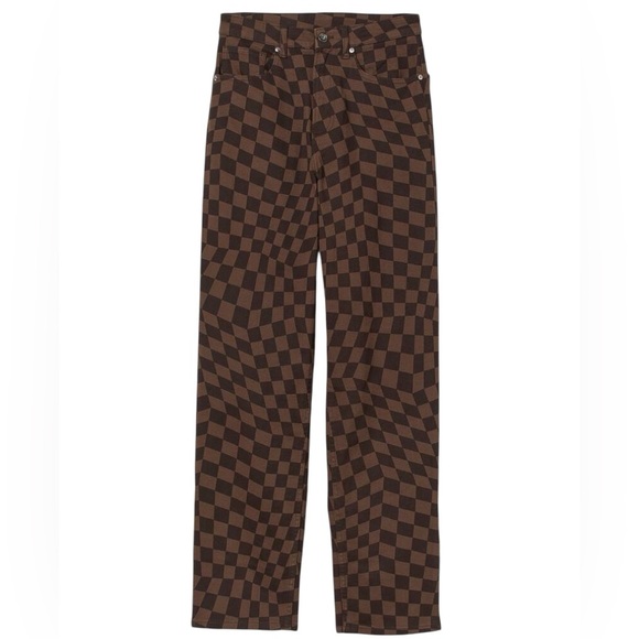 H&M Divided checkered Brown  90S Straight High Waist wide leg Jeans - Picture 1 of 7